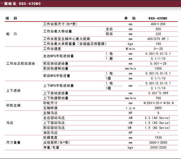 建德三轴CNC数控精密磨床(KGS-42CNC)规格表